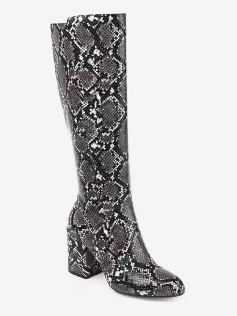 Journee Collection Black & Gray Snakeskin Over-the-Knee Block Heel Boots